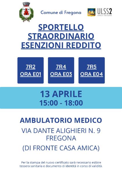 Sportello straordinario per le esenzioni reddito 7R2 7R4 7R5